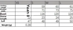 Tableau des tailles pour ensemble chemise à manches larges et short femme du XS au L