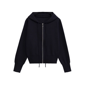 Veste à capuche bleu marine pour femme avec fermeture zippée et bords-côtes