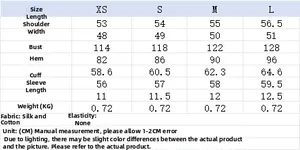 Detailed size chart for women's bomber jacket showing XS to L measurements in CM