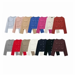 Veste En Tweed Style Chanel Pour Femmes Courte Col Rond Manches Longues Boutons Dorés Poches Élégant