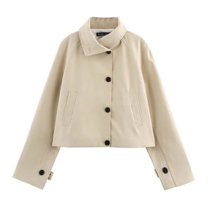 Women's Casual Short Trench Coat Jacket Minimalist Lapel Single Breasted Beige Loose Windbreaker Outerwear For Women