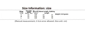 Size chart showing S-L measurements for the striped loose shirt and wide-leg pants set