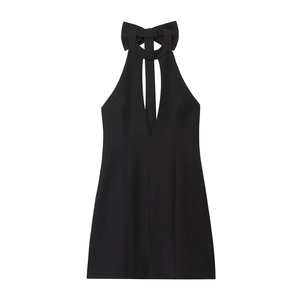 Vestito Mini da Donna Sexy con Scollo all'Americana e Fiocco Design con Ritagli Senza Maniche Schiena Scoperta a Linea