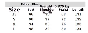 Detailed size chart for women slim fit long dress with measurements for XS to L sizes