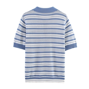 Polo en maille à manches courtes avec rayures bleues et blanches de style décontracté