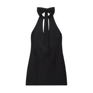 Mini abito nero all'americana con dettaglio fiocco e una silhouette a trapezio chic