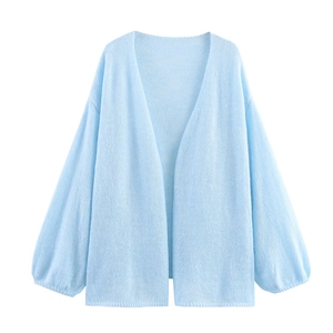 Damen Strickjacke in Hellblau mit Laternenärmeln und offener Vorderseite Design