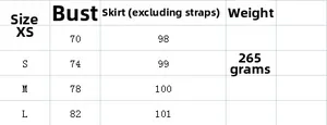 Detailed size chart for the pleated midi slip dress including bust and length measurements
