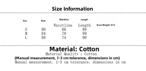 Detailed size chart for white backless embroidered V-neck cotton dress with S-L dimensions