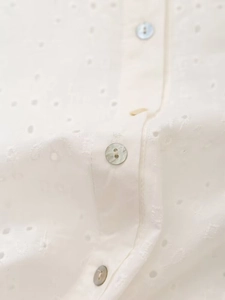 White French embroidery shirt with pearl buttons and hollowed-out lace detailing