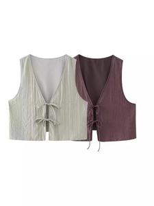 Women Pleated Tie-Front Tank Top And High Waist A-Line Long Skirt Outfit Casual Summer Sleeveless Vest Midi Skirt Clothing