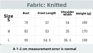 Tableau des tailles pour gilet en tricot à col en V avec mesures S, M et L en centimètres