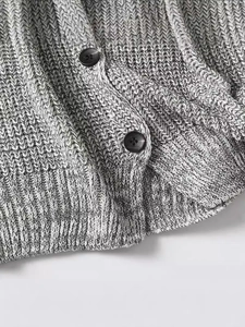 Short knit vest for women in grey and white melange with dark button details