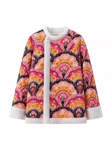 Veste Matelassée Vintage Y2K pour Femmes Imprimé Floral Garniture en Polaire Simple Boutonnage Manteau Rembourré