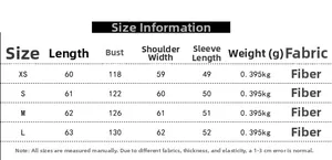 Size chart for women's leopard print jacket showing length, bust, and shoulder dimensions