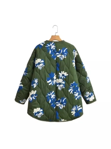 Veste matelassée à fleurs vert olive avec motif réversible et coupe ample décontractée