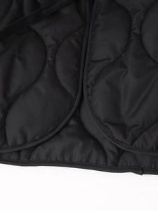 Women's black quilted cotton jacket with wave patterns and loose fit for autumn style