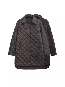 Women's Casual Mid-Length Diamond Quilted Padded Jacket Loose Lapel Button Down Coat Lightweight Warm Winter Outerwear