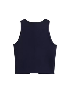 Slim fit navy blue knit tank top for women featuring a classic round neck street style