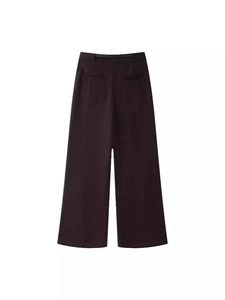 Chic burgundy wide-leg high-waisted trousers for business casual commute style