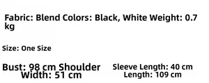 Detailed size chart for handmade long sleeve cardigan with measurement specifications
