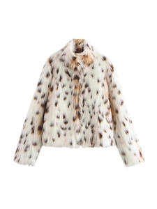 Giacca da Donna in Pelliccia Sintetica Leopardata Inverno Caldo Collo Rialzato Manica Lunga Animalier Streetwear Cappotto Casual