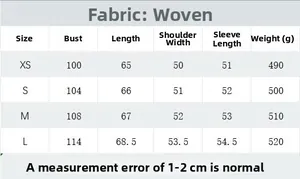Tableau des tailles pour veste décontractée en peau de mouton avec mesures de XS à L