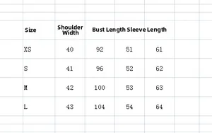 Tableau des tailles avec mesures détaillées pour veste gilet en tweed femme en cm