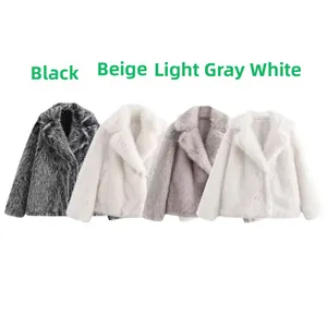 Color options of short faux fur coats in black, beige, light grey and white