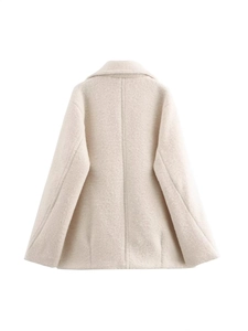 Women's cream double-breasted wool coat with notch lapels and back seam detail