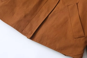 Détail de veste en toile de coton montrant des coutures précises et le rabat de poche