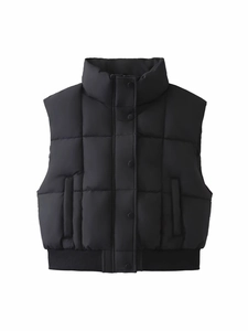 Gilet Trapuntato Imbottito da Donna con Collo Rialzato Senza Maniche Giacca Corta Puffer Zip Bottone a Pressione Casual