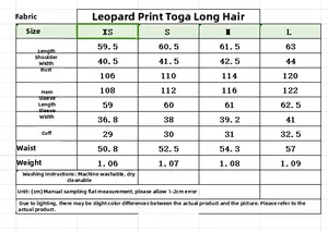 Size guide for vintage leopard faux fur jacket with measurements from XS to L