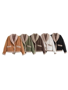 Damen Vintage Wildlederimitat Jacke Sherpa Futter Revers Einreihig Kurzmantel Casual Streetwear Warm Winter Außenbekleidung