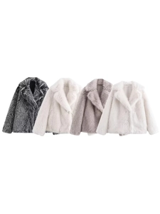 Women Faux Fur Coat Large Lapel Fluffy Short Jacket Long Sleeve Warm Streetwear Solid Mix Color Outwear For Autumn Winter