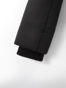 Women's black slim fit puffer jacket with double-layer ribbed windproof cuffs