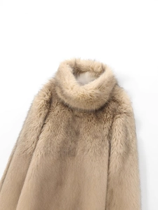 Chic high-collar faux fur pullover top in elegant camel brown for autumn and winter
