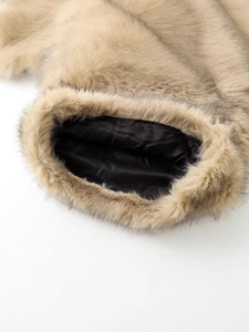 Chic high collar faux fur pullover jacket featuring plush brown texture and black lining
