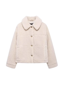 Women Casual Sherpa Fleece Jacket Single Breasted Lapel Teddy Coat Long Sleeve Warm Outwear With Pockets Fashion Streetwear