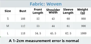 Size chart for autumn winter knit patchwork cotton jacket showing S to L measurements
