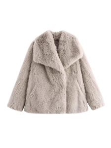 Women Faux Fur Coat Loose Large Lapel Short Jacket Warm Winter Streetwear Outerwear Faux Fur Jacket Solid Color Top