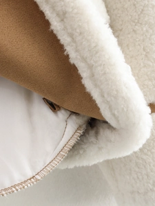 Loose shearling patchwork jacket with faux suede lapel and premium textured stitching