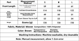 Tableau des tailles détaillé pour manteau en peau de mouton avec mesures S, M et L