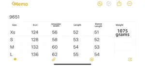 Detailed size chart for the oversized fashion jacket showing bust and length in cm