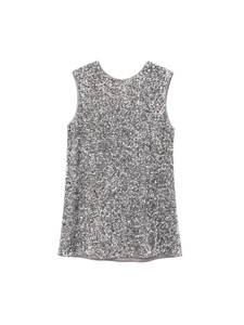 Sparkling silver sequin sleeveless mini dress for women party wear with metallic finish