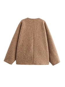 Giacca cardigan marrone strutturata minimalista con fiocco e cucitura posteriore