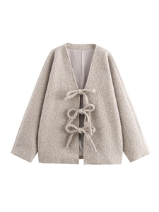 Giacca cardigan oversize da donna testurizzata in lana con fiocchi decorativi
