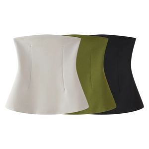 Detailed comparison of ribbed seamless tube tops in cream, olive green, and black colors