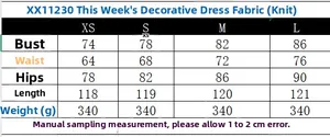 Detailed size chart for backless knitted maxi dress showing XS to L measurements