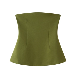 Detail of the structured stitching and olive green fabric on the Y2K bandeau top